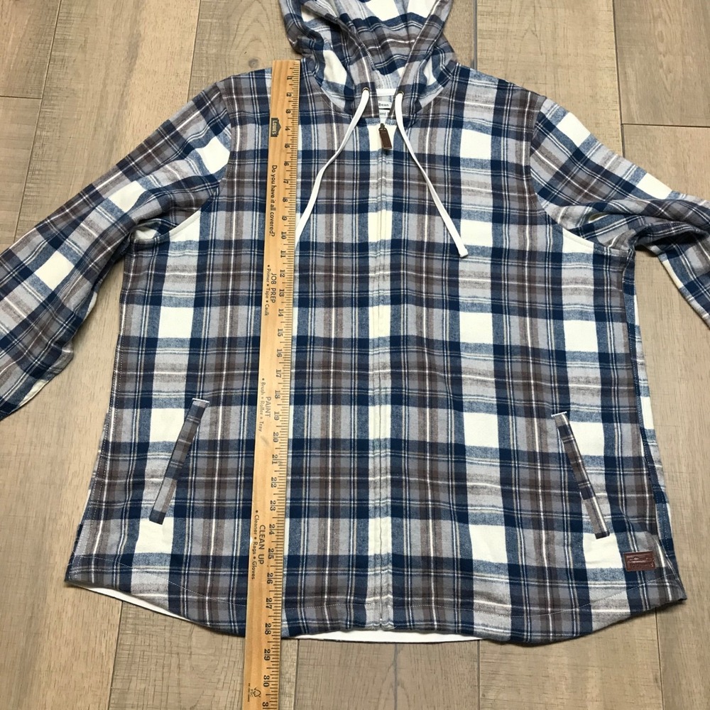 L.L. Bean Hoodie Womens Size 1X Scotch Plaid Flannel Shirt Relaxed Full Zip - Picture 11 of 12